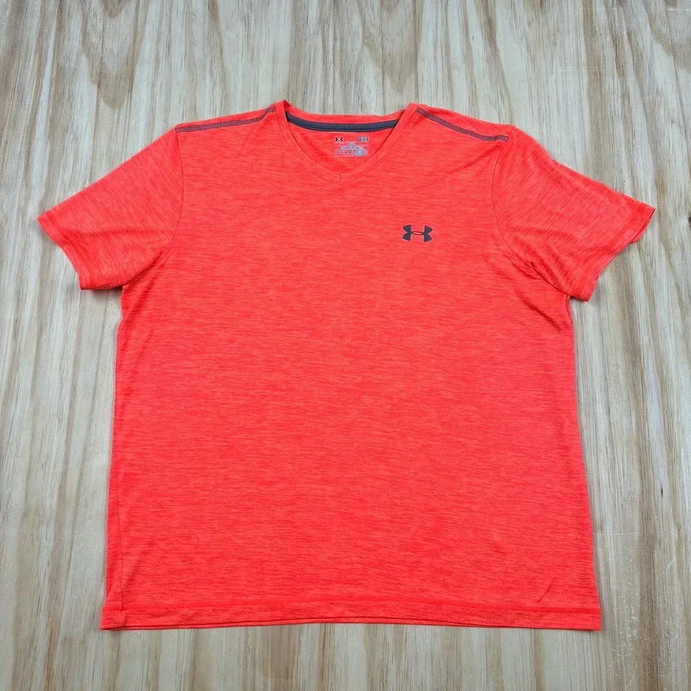 Under‎ Armour Men's L Neon Orange HeatGear T-Shirt Short Sleeve Athletic